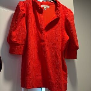 Lilly Pulitzer Red Textured Puff-Sleeve Blouse